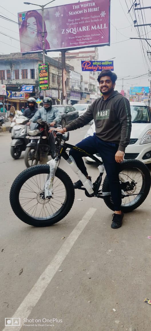 Customer-shared photo from India of a rider on a fat-tire bicycle